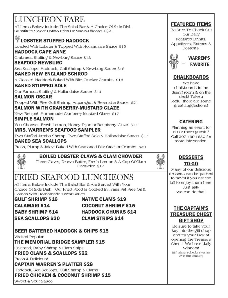 Lunch & Bar Menu | Warren's Lobster House